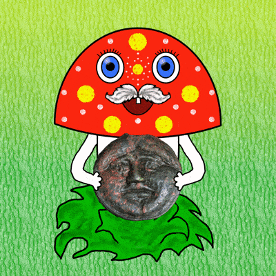 Image of a funny mushroom with an ancient coin